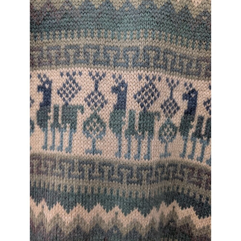ARTESANIAS Los Incas Alpaca Sweater Pullover Green Tan Striped Long Sleeve Sz M? - Picture 13 of 16